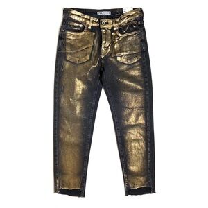 Zara Black and Gold Metallic Skinny Fit Ankle Length Jean Size 10